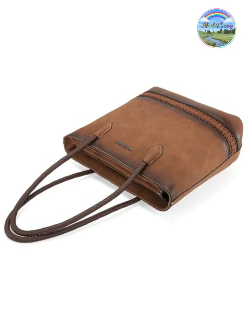 Woven Vegan Leather Tote Bag with Back Zipper Pocket, Spacious